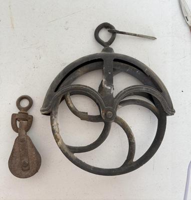 Lot (2) Vintage Pulleys- Large Single Wheel & Small Double Wheel
Lot #: 70