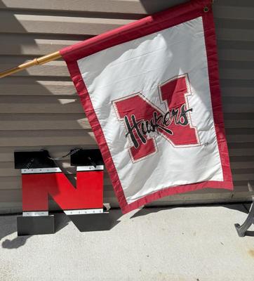 Double Sided Nebraska Flag W/wooden Flagpole And Wooden "N" Sign
Lot #: 255