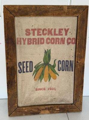 Vintage Steckley Hybrid Corn Co Seed Corn Bag In Wooden Frame
Lot #: 19