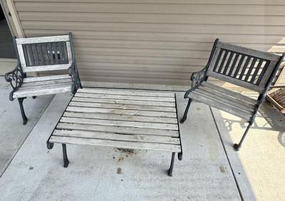 Cast Iron & Wood Outdoor Furniture Set- (2) Benches & Table
Lot #: 231