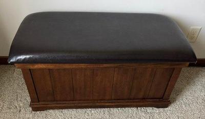 Small Wood Bench On Wheels W/ Vinyl Top
Lot #: 142