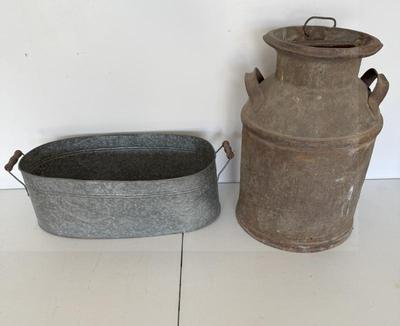 Lot Vintage Galvanized Tub & Solar Milk Can
Lot #: 96