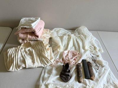 Vintage Lot Of Baby Clothes & Blankets, Vintage Razor, Vintage Eyeglasses, Baby Shoe, Girl Dress
Lot #: 38