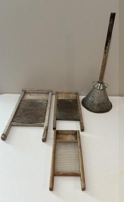 Lot (3) Vintage Washboards And Laundry Hand Agitator
Lot #: 116