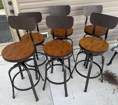Lot (6) Industrial-Style Metal & Wood Swivel Screw Chairs- Hammered Bronze Finish
Lot #: 147
