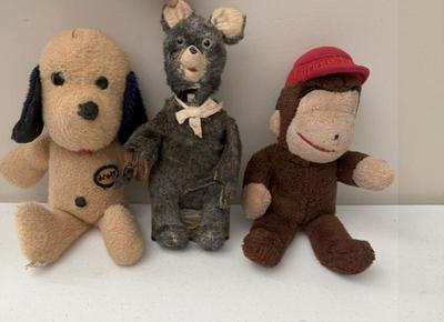 Lot Vintage Battery Powered Bear, Wind-up Knickerbocker Curious George & Stuffed Dog
Lot #: 175