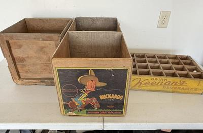 Lot (3) Vintage Wooden Crates- "Sunkist Buckaroo" Double Fruit Crate, "Keenan's Beverages, Kearney, NE"
Lot #: 135