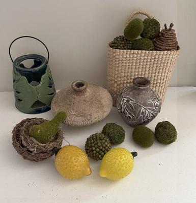 Lot (7) Decorative Items- Glass Lemons, Pottery, Basket & More
Lot #: 152