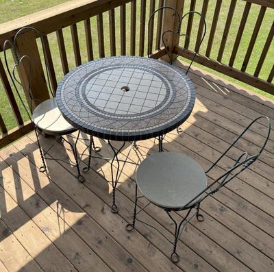 Twisted Iron Heart (4) Piece Bistro Set- (3) Chairs & (1) Tile Top Table
Lot #: 230
