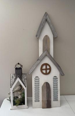 Wooden Church & Bird In Lantern Decor
Lot #: 367
