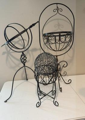 Lot Decorative Metal Stands- (1) Hanging Planter Stand, Plant Stand With Metal Sphere, Metal Sculpture
Lot #: 246