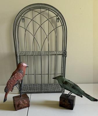 Lot Metal Bird Cage-style Shelf & (2) Metal Birds
Lot #: 356