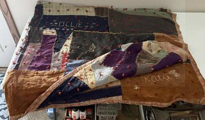 Vintage Tied Crazy Quilt With Embroidered Names
Lot #: 44