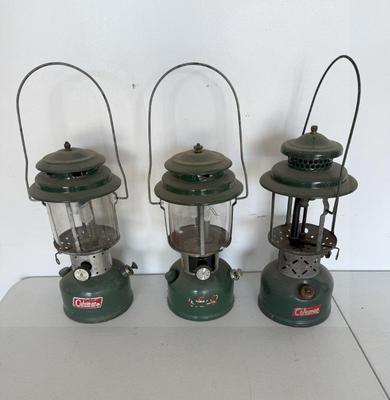 Lot (3) Vintage Coleman Camp Lanterns, 220E, 220F, 220J
Lot #: 83
