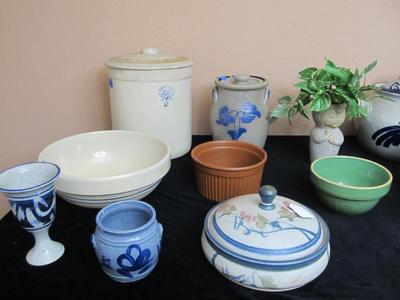 Sale Photo Thumbnail #74: Incredible stoneware pottery, artisan, Rowe, and Marshall, TX pottery, as well as a few others.