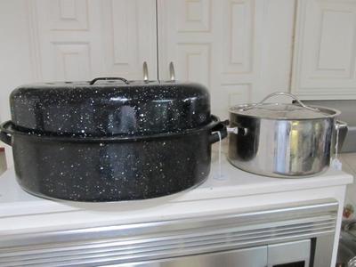 Sale Photo Thumbnail #98: Full kitchen - small appliances, glassware, gadgets, utensils, cast iron, pots and pans sets, cookbooks, and more