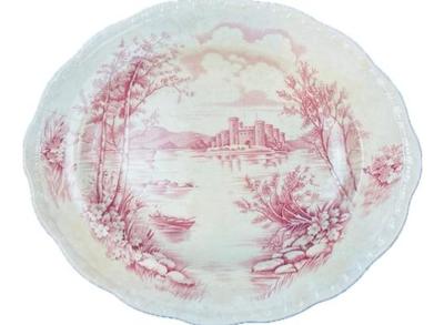 Sale Photo Thumbnail #132: Alfred Meakin Queens Castle Made In England Oval Serving Platter 11.5" Pink