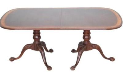 Sale Photo Thumbnail #3: Ethan Allen 18th Century Banded Mahogany Double Pedestal Dining Table