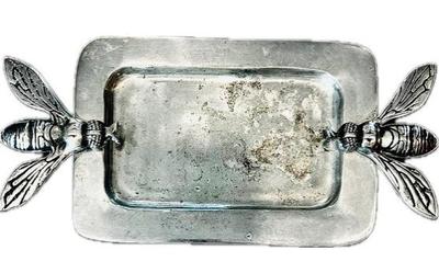 Sale Photo Thumbnail #125: Decorative Silver Tone Tray - Bumble Bee Handles