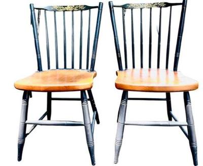 Sale Photo Thumbnail #13: Pair Of Hitchcock Chairs - Gray And Gold