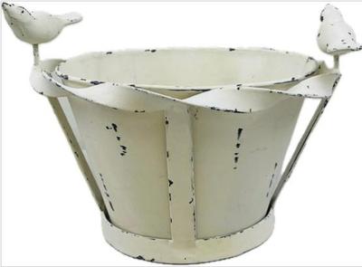 Sale Photo Thumbnail #156: Ivory Metal Painted Planter With Birds
