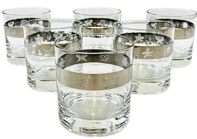Sale Photo Thumbnail #89: Mid-Century Modern Silver Banded Juice Glasses (6 Total) ~ 3.5" Tall