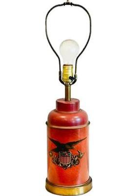 Sale Photo Thumbnail #70: Vintage Brass And Metal Lamp With Americana Design