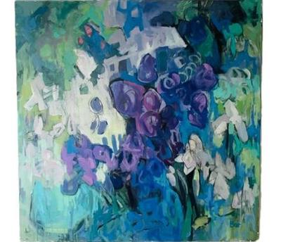 Sale Photo Thumbnail #43: Acrylic On Canvas Lilacs And Iris By Darien Artist Britt Baer