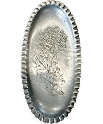 Sale Photo Thumbnail #127: Hand Wrought Vintage Aluminum Tray - Trade Continental Chrysanthemum Pattern