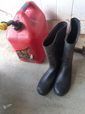 Gas can and rubber boots