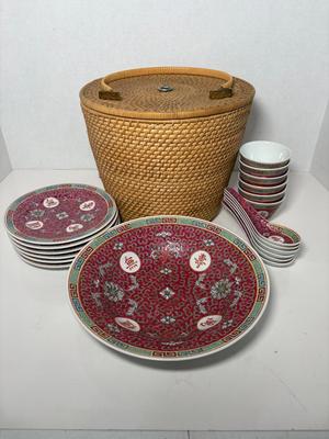 Vintage Chinese Mun Shou Longevity Porcelain Tea Set