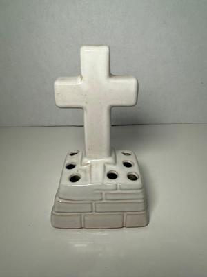 Vintage Frankoma Pottery USA White Cross Flower Frog #804