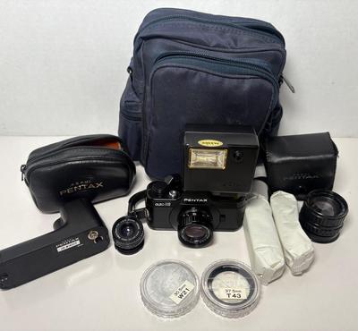 Asahi Pentax Auto-110 Subminiature Film Camera W/Flash, 18mm/24mm/50mm Lenses, 110 Winder & Film
