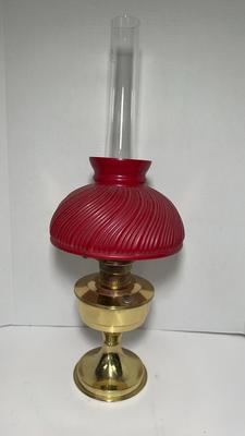 Aladdin Brass Oil Lamp With Vintage Red Glass Shade