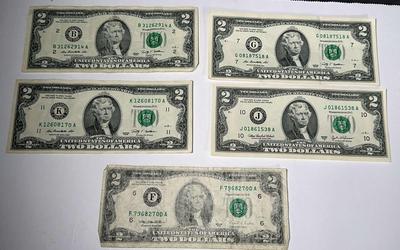 U.S. $2 Bills 1995, 2003 & 2009 Series