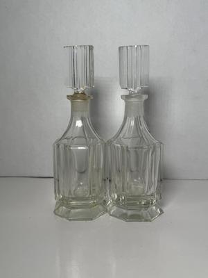 Pair Of Art Deco Crystal Perfume Bottles, Made In Czechoslovakia