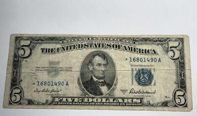 U.S. $5 Silver Certificate 1953 A Star Serial
