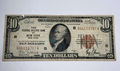 1929 $10 Federal Reserve Bank Note Bank of New York