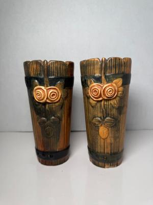 1920s Weller Wood Rose Pattern Wall Pockets