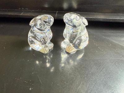 Pair Of Baccarat Glass Bunny Figurines