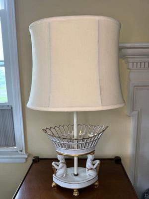French Empire Porcelain Basket Lamp