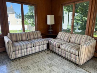 Vintage Pair Of Striped Corner Sofas