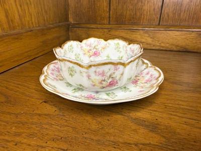 Haviland Limoges Porcelain Floral Ramekin & Saucer