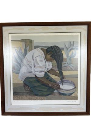 Mario Cepedes Signed Serigraph "Lady Washing Hair"