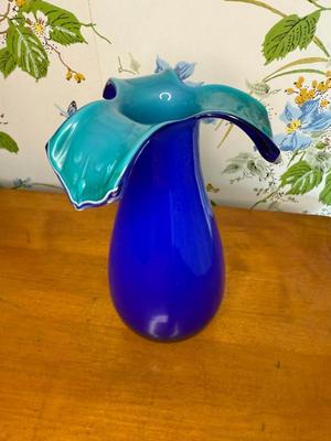 Alien Pod Art Glass Cobalt Blue & Turquoise Vase