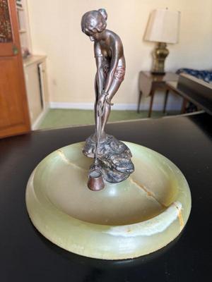 French Art Nouveau Bronze On Green Onyx