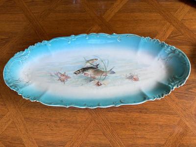 Antique Victorian Hand-Painted Fish Platter