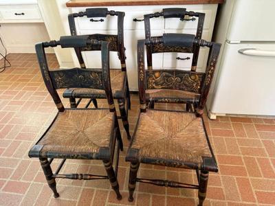 Set Of Four Rush Seated Chairs