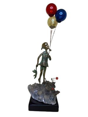 Malcolm Moran (American, 1923-2011) Bronze Girl With Balloons Sculpture