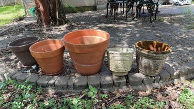 5 planters terracotta clay plastic and duraco foam